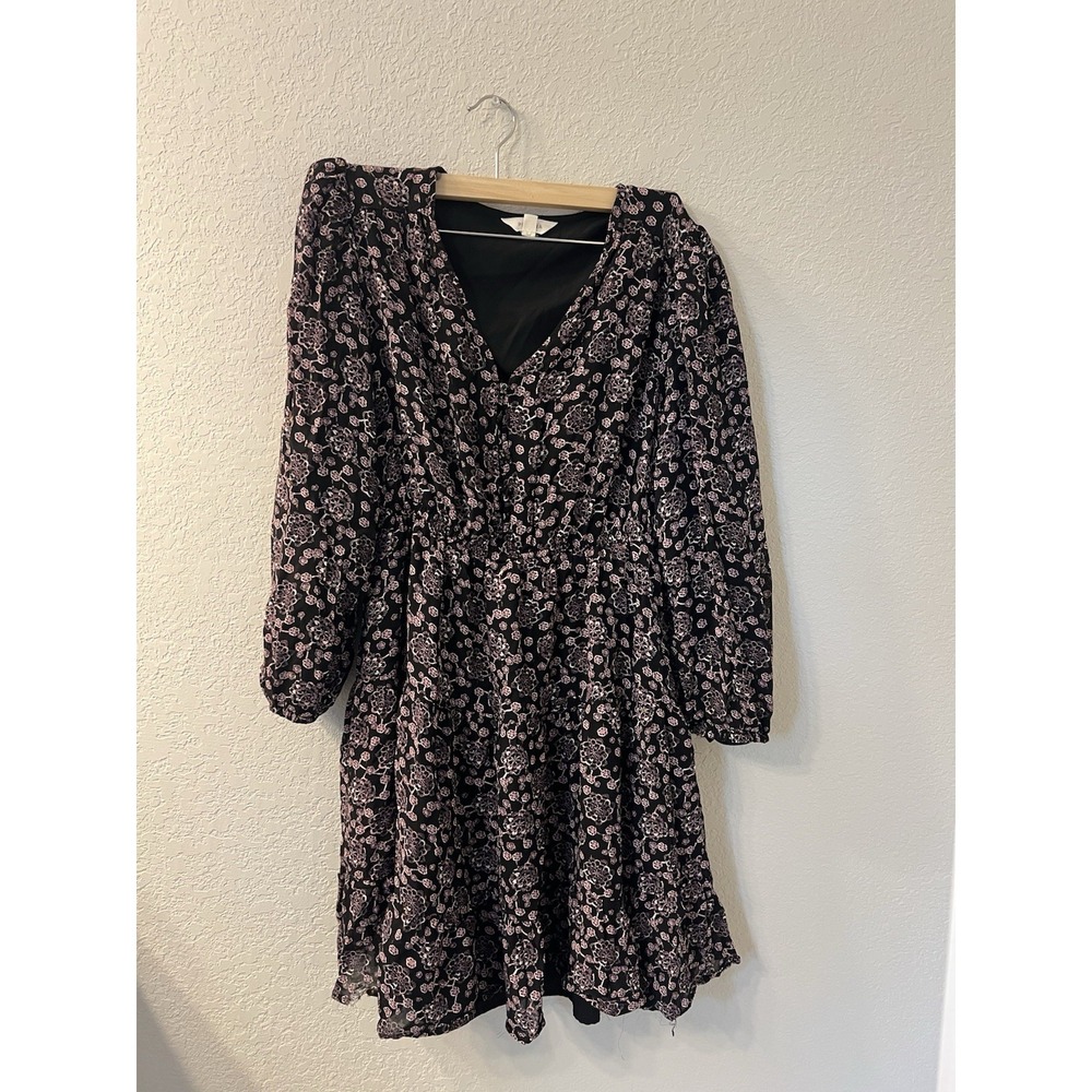Per Una Long Sleeve Floral Dress Womens 10 Black  Midi